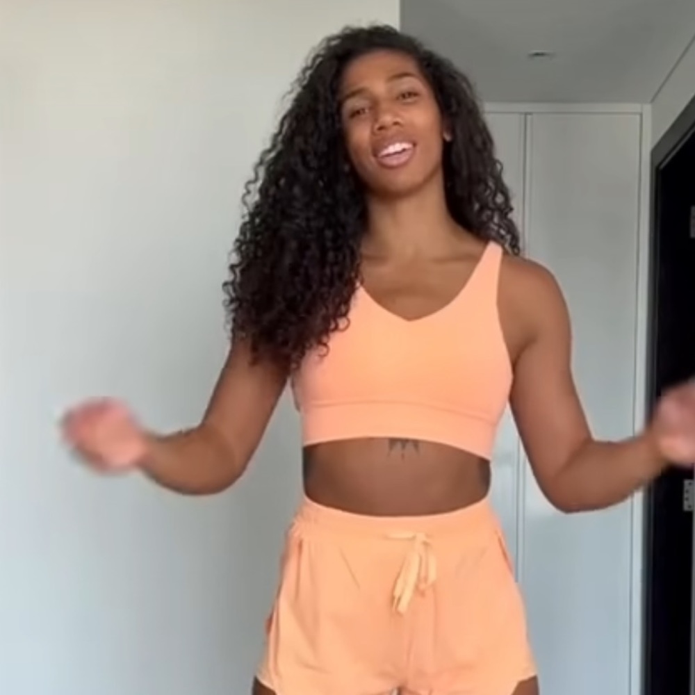 Peach buff bunny sports bra